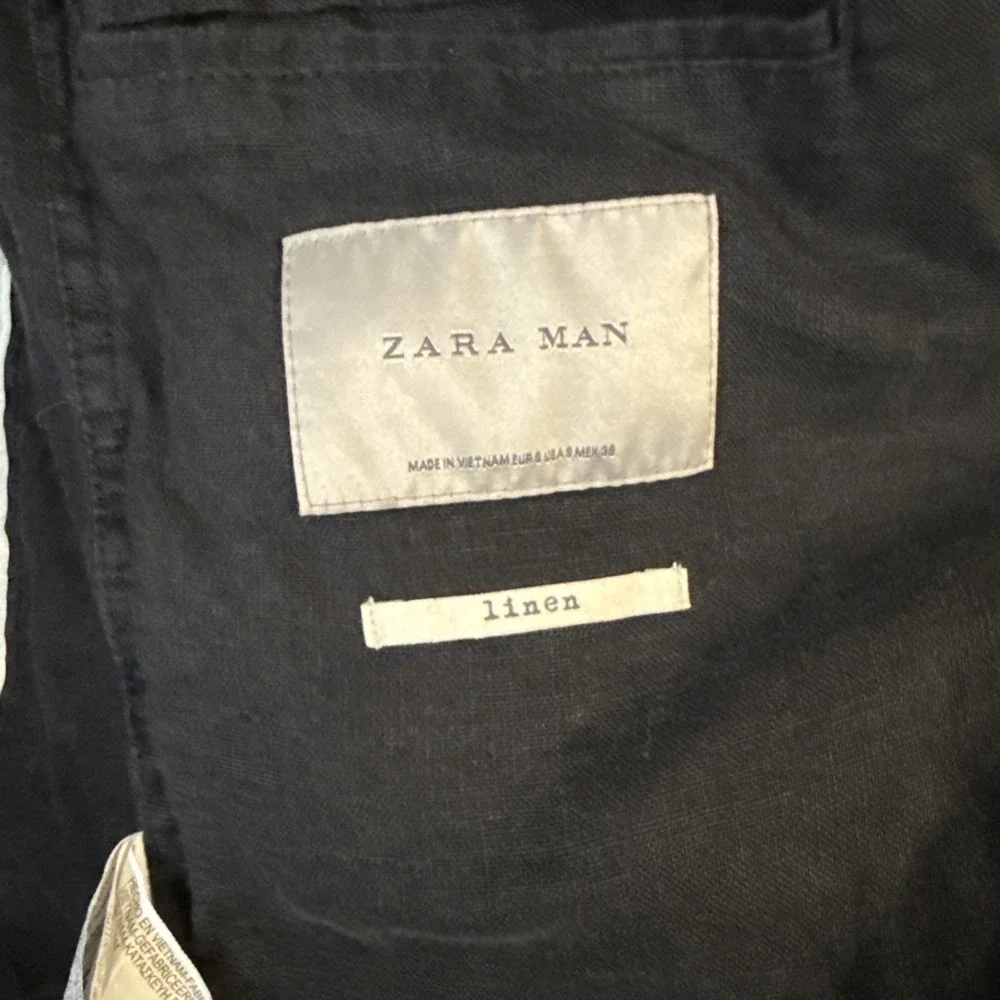Zara Man Small Black Biker Jacket Zippers Full Zip Pockets 100% Linen